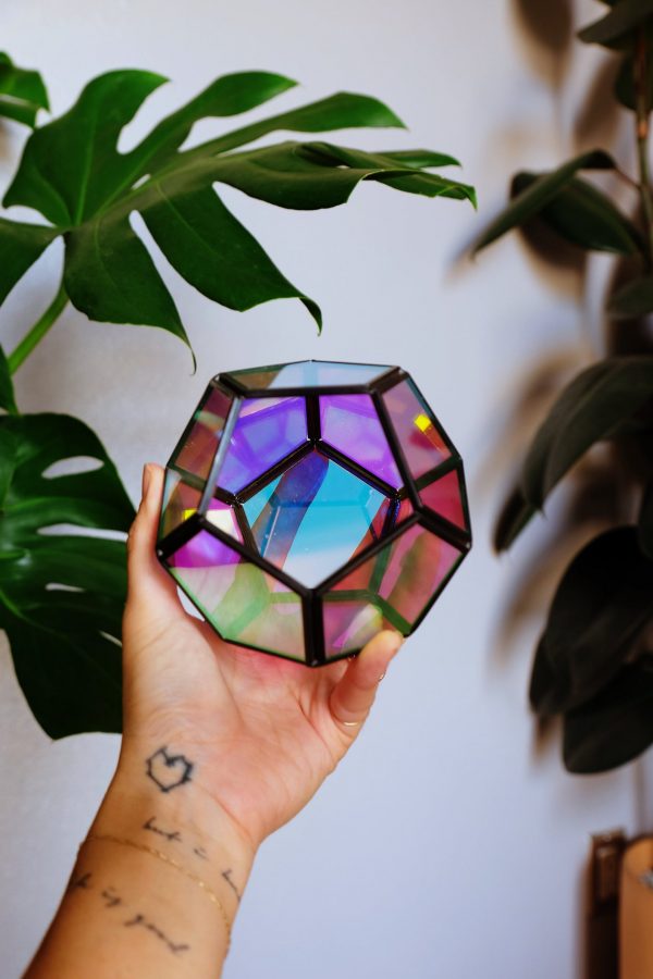 Holographic succulent terrarium candle holder