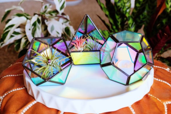 Holographic succulent terrarium candle holder