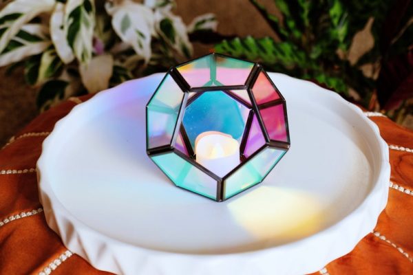 Holographic succulent terrarium candle holder